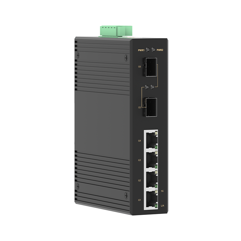 2 Ports Gigabit SFP + 4 Ports Gigabit RJ45 Din-Rail Unmanaged Industrial Ethernet Switch