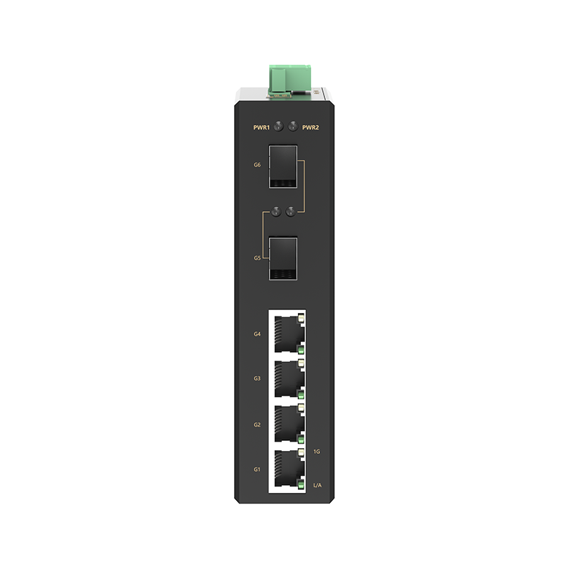 2 Ports Gigabit SFP + 4 Ports Gigabit RJ45 Din-Rail Unmanaged Industrial Ethernet Switch