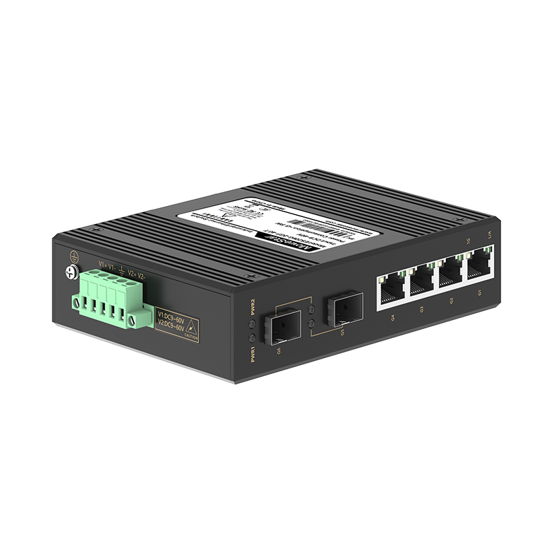 2 Ports Gigabit SFP + 4 Ports Gigabit RJ45 Din-Rail Unmanaged Industrial Ethernet Switch