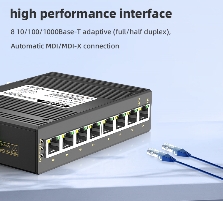 8 Ports Gigabit T(x) Din-Rail Unmanaged Industrial Ethernet Switch