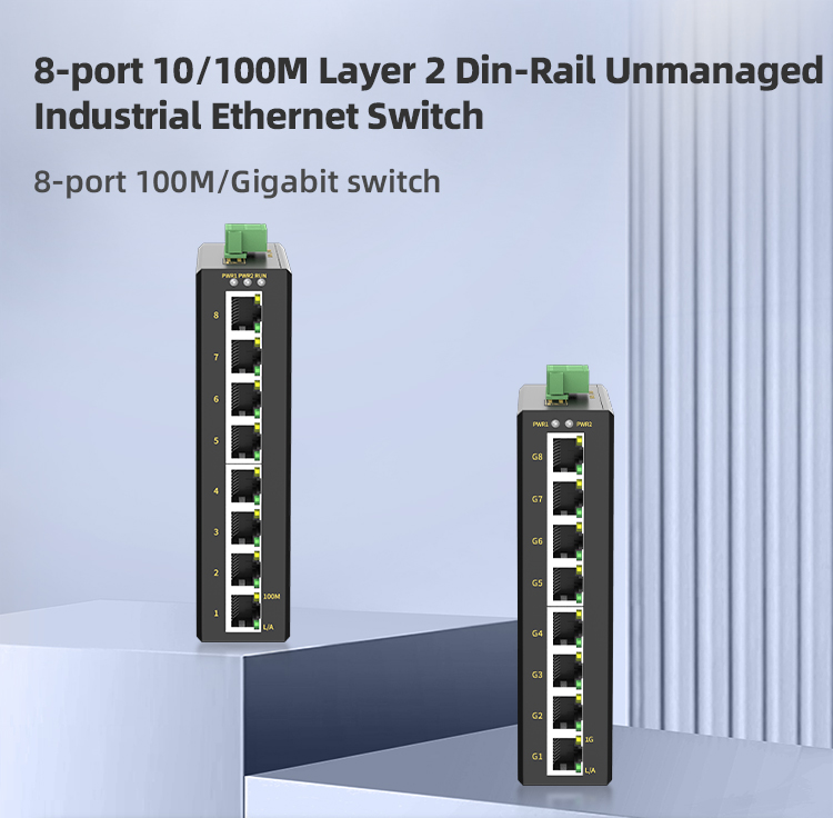 8 Ports Gigabit T(x) Din-Rail Unmanaged Industrial Ethernet Switch