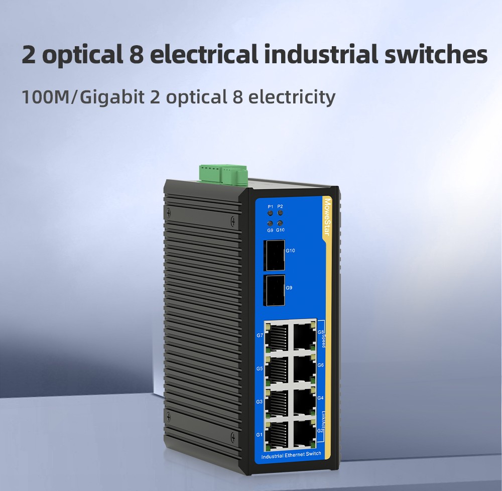 2 Ports Gigabit SFP + 8 Ports Gigabit RJ45 Din-Rail Unmanaged Industrial Ethernet Switch