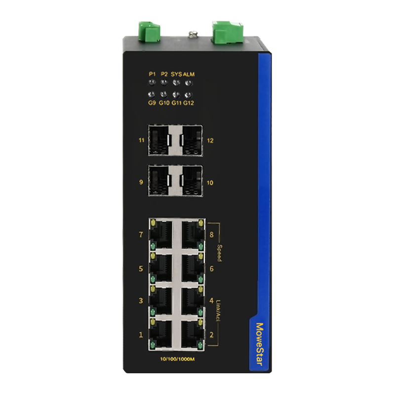 4 Ports Gigabit SFP + 8 Ports Gigabit RJ45 Din-Rail Unmanaged Industrial Ethernet Switch
