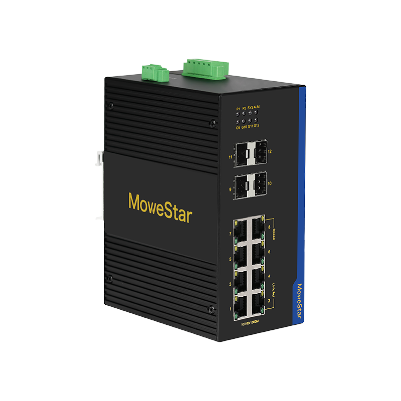 4 Ports Gigabit SFP + 8 Ports Gigabit RJ45 Din-Rail Unmanaged Industrial Ethernet Switch