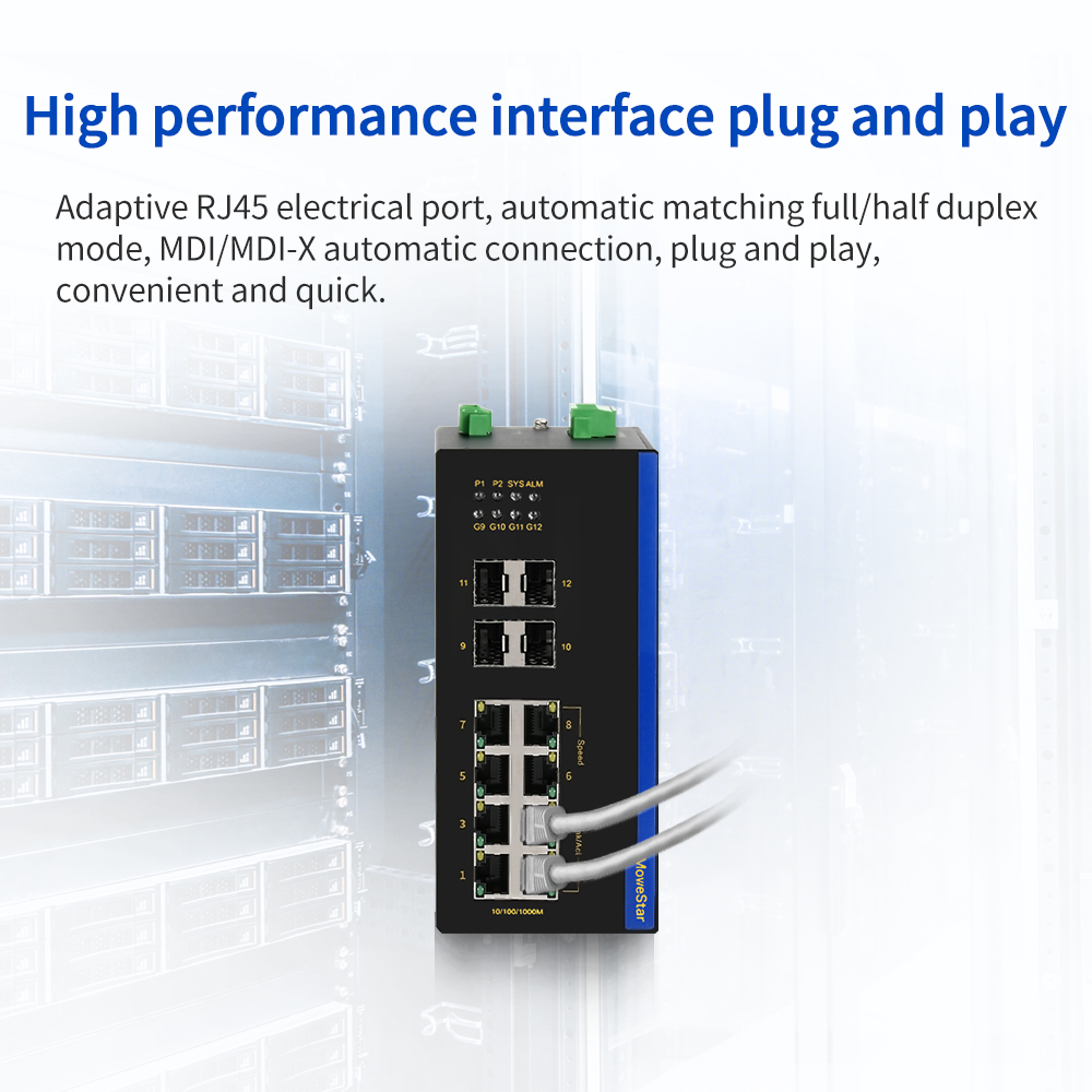 4 Ports Gigabit SFP + 8 Ports Gigabit RJ45 Din-Rail Unmanaged Industrial Ethernet Switch