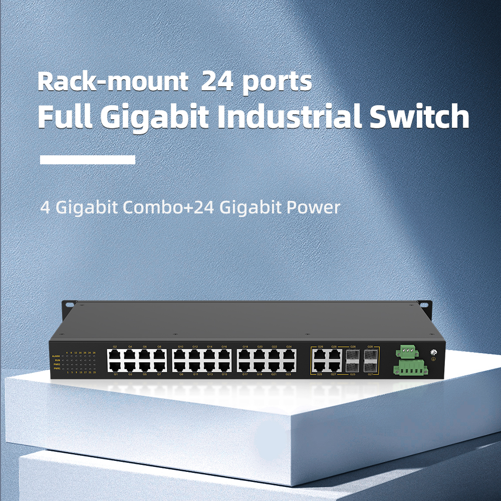 4 Ports Gigabit Combo + 24 Ports Gigabit RJ45 Rack-mount Unmanaged Industrial Ethernet Switch