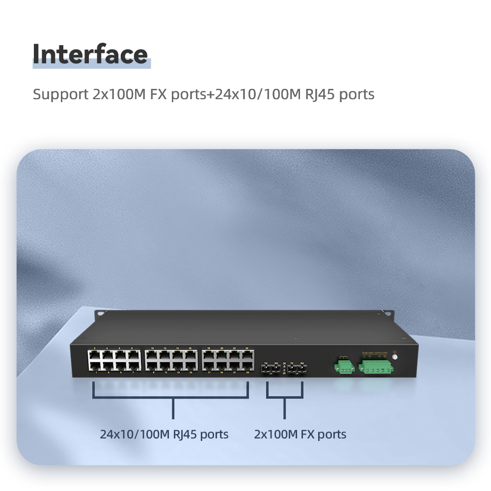 2 Ports 100M FX + 24 Ports 10/100M RJ45 Rack-mount Managed Industrial Ethernet Switch