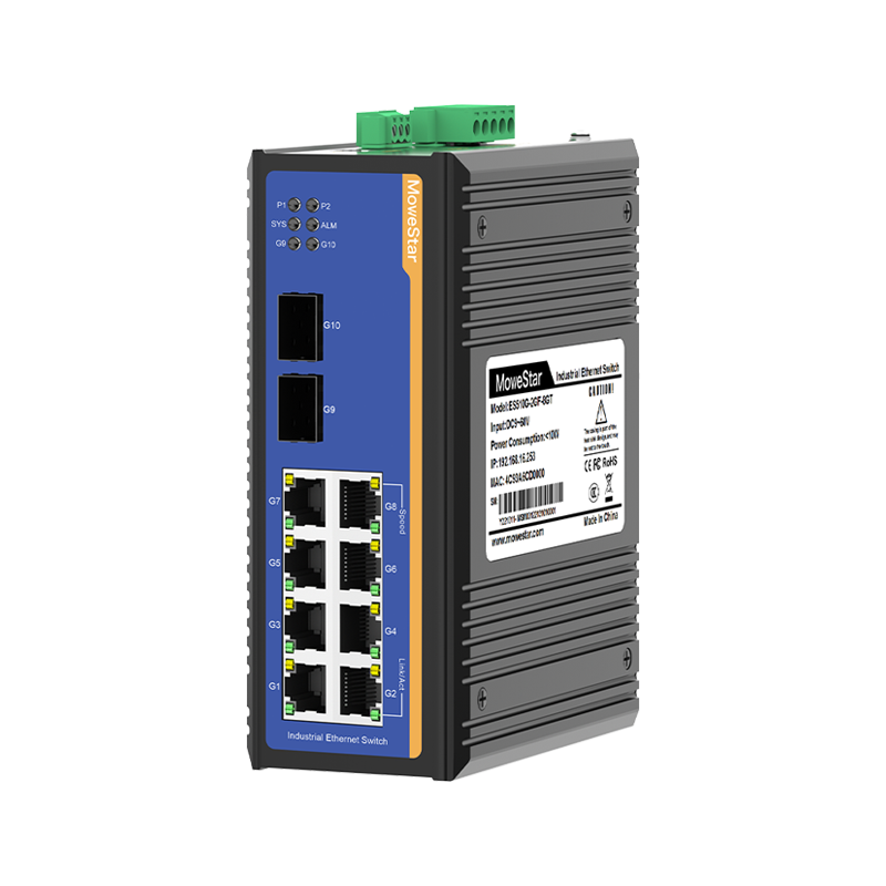 2 Ports Gigabit SFP + 8 Ports Gigabit T(x) Din-Rail Managed Industrial Ethernet Switch