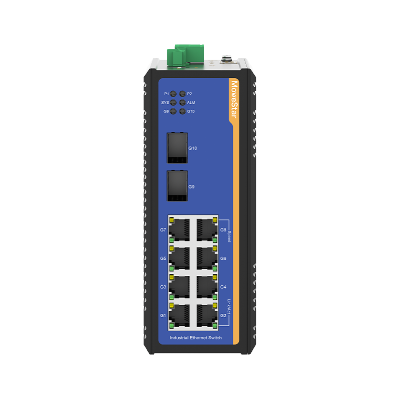 2 Ports Gigabit SFP + 8 Ports Gigabit T(x) Din-Rail Managed Industrial Ethernet Switch