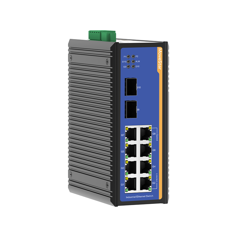 2 Ports Gigabit SFP + 8 Ports Gigabit T(x) Din-Rail Managed Industrial Ethernet Switch