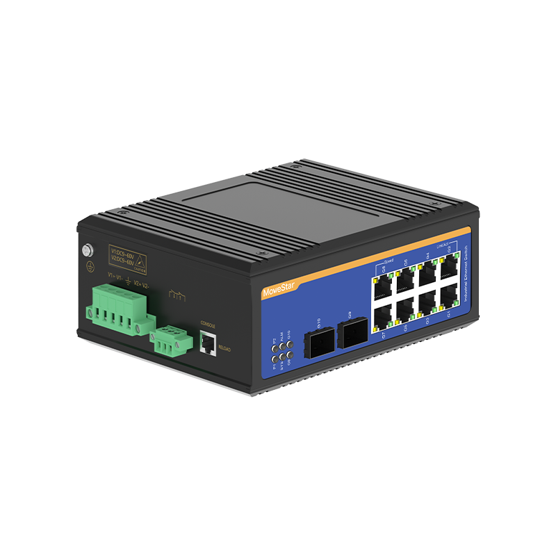 2 Ports Gigabit SFP + 8 Ports Gigabit T(x) Din-Rail Managed Industrial Ethernet Switch