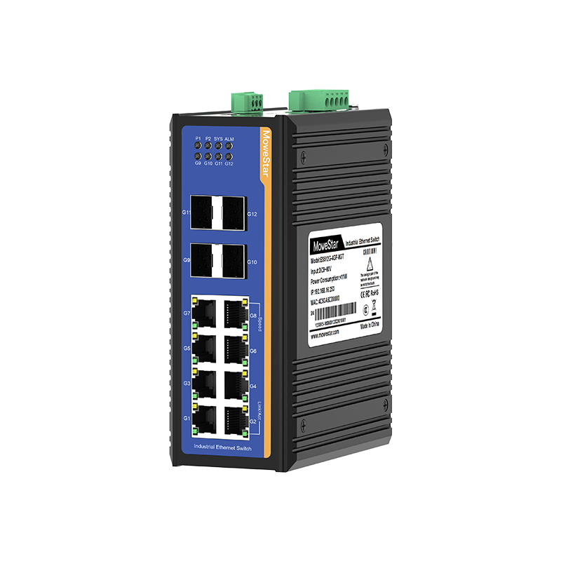 4 Ports Gigabit SFP + 8 Ports Gigabit RJ45 Din-Rail Managed Industrial Ethernet Switch