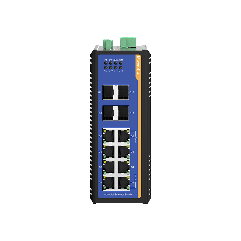 4 Ports Gigabit SFP + 8 Ports Gigabit RJ45 Din-Rail Managed Industrial Ethernet Switch