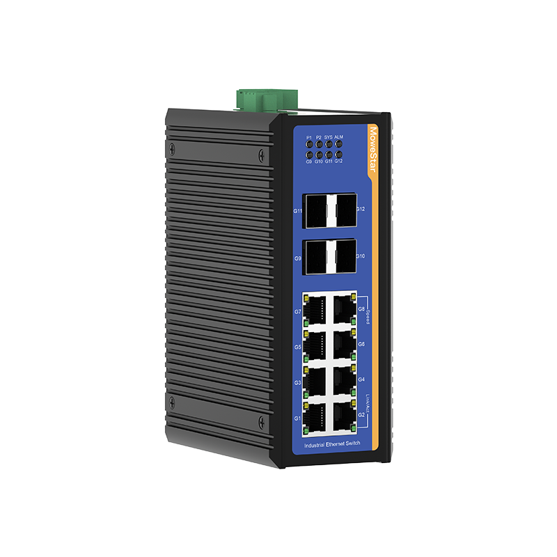 4 Ports Gigabit SFP + 8 Ports Gigabit RJ45 Din-Rail Managed Industrial Ethernet Switch