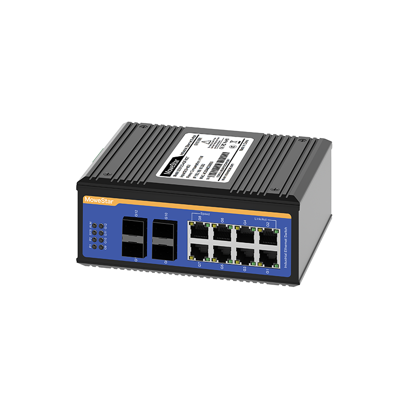 4 Ports Gigabit SFP + 8 Ports Gigabit RJ45 Din-Rail Managed Industrial Ethernet Switch
