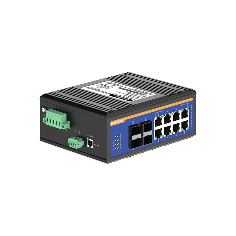 4 Ports Gigabit SFP + 8 Ports Gigabit RJ45 Din-Rail Managed Industrial Ethernet Switch