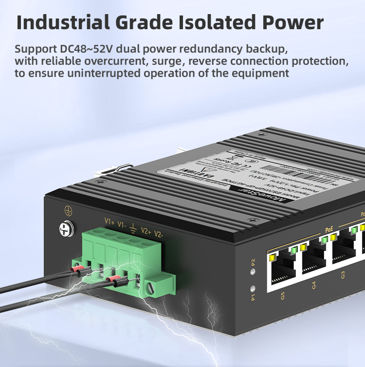 1 Port Gigabit SFP + 4 Ports Gigabit PoE RJ45 Din-Rail Unmanaged Industrial PoE Switch