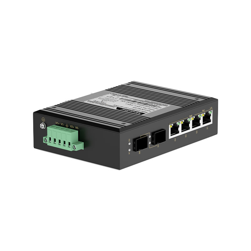 2 Ports Gigabit SFP + 4 Ports Gigabit PoE RJ45 Din-Rail Unmanaged Industrial PoE Switch