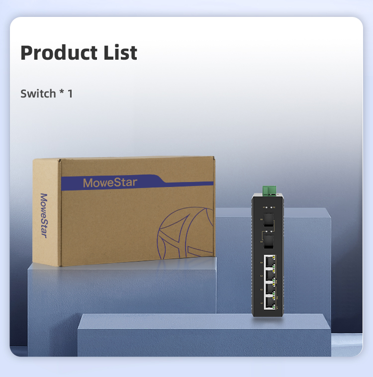 2 Ports Gigabit SFP + 4 Ports Gigabit PoE RJ45 Din-Rail Unmanaged Industrial PoE Switch