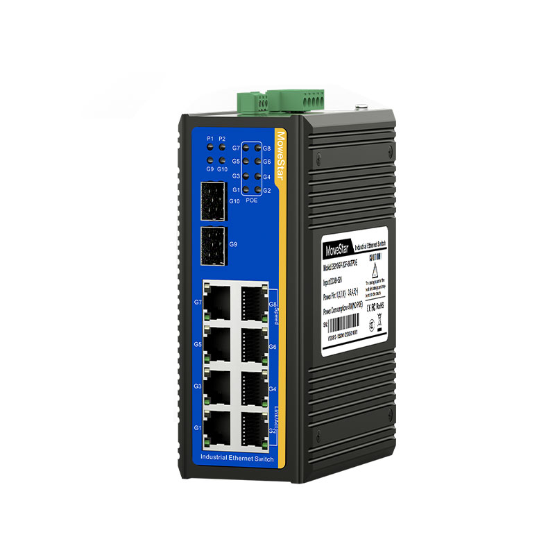 2 Ports Gigabit SFP + 8 Ports Gigabit PoE RJ45 Din-Rail Unmanaged Industrial PoE Switch