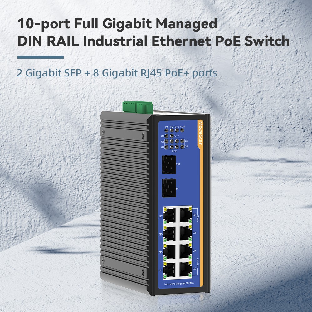 10 Ports Full Gigabit Layer 2 Managed DIN RAIL Industrial Ethernet PoE Switch