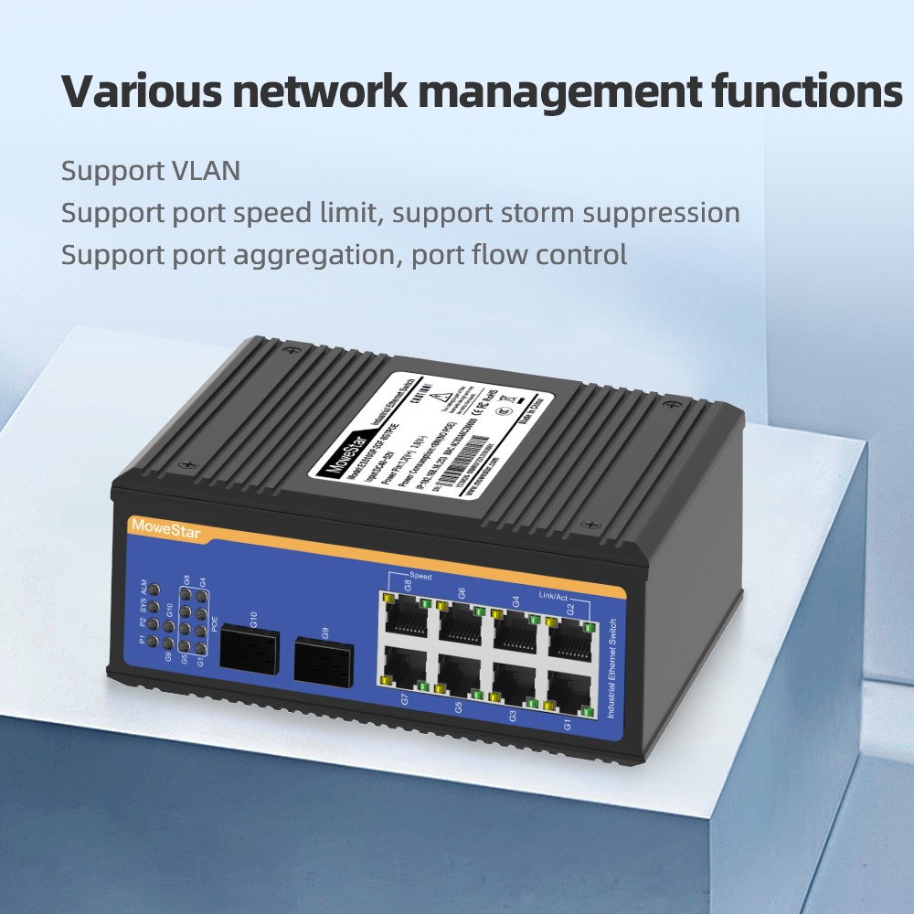 10 Ports Full Gigabit Layer 2 Managed DIN RAIL Industrial Ethernet PoE Switch