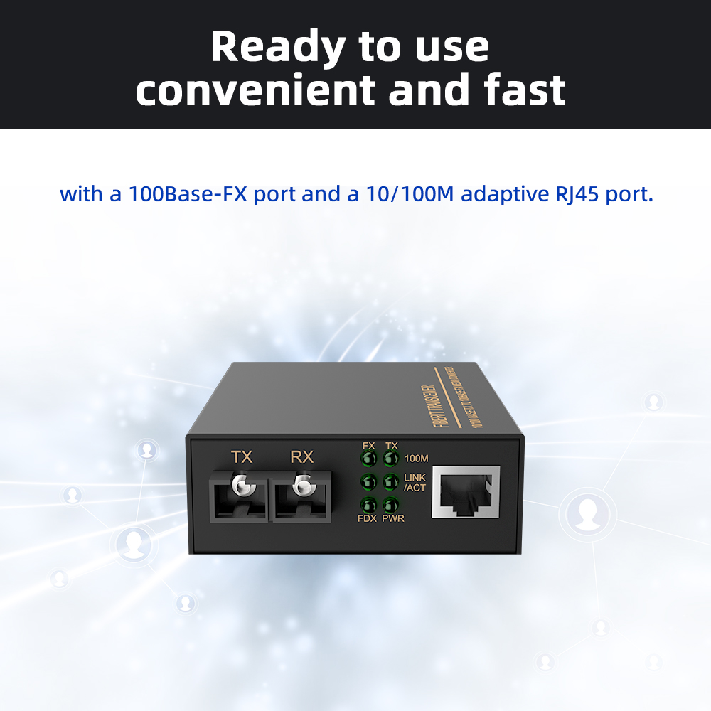 1 Port 100M F(x) + 1 Port 10/100M T(x) Ethernet fiber optic transceiver