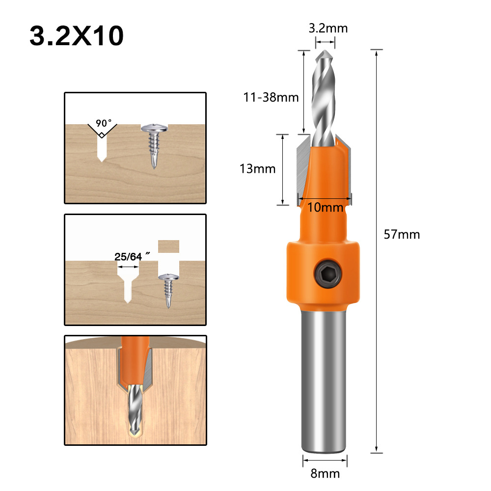 Carpentry counterbore drilling cone hole drilling 3.2mmX10mm
