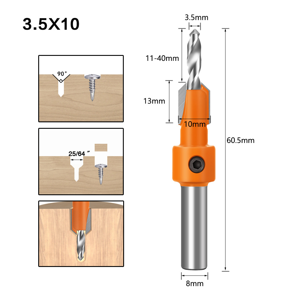 Carpentry counterbore drilling cone hole drilling3.5mmX10mm