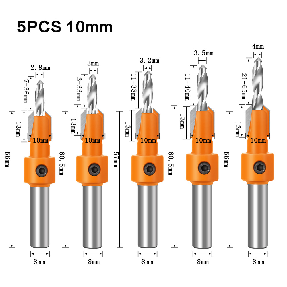 Carpentry counterbore drilling cone hole drilling 5pcs 10mm